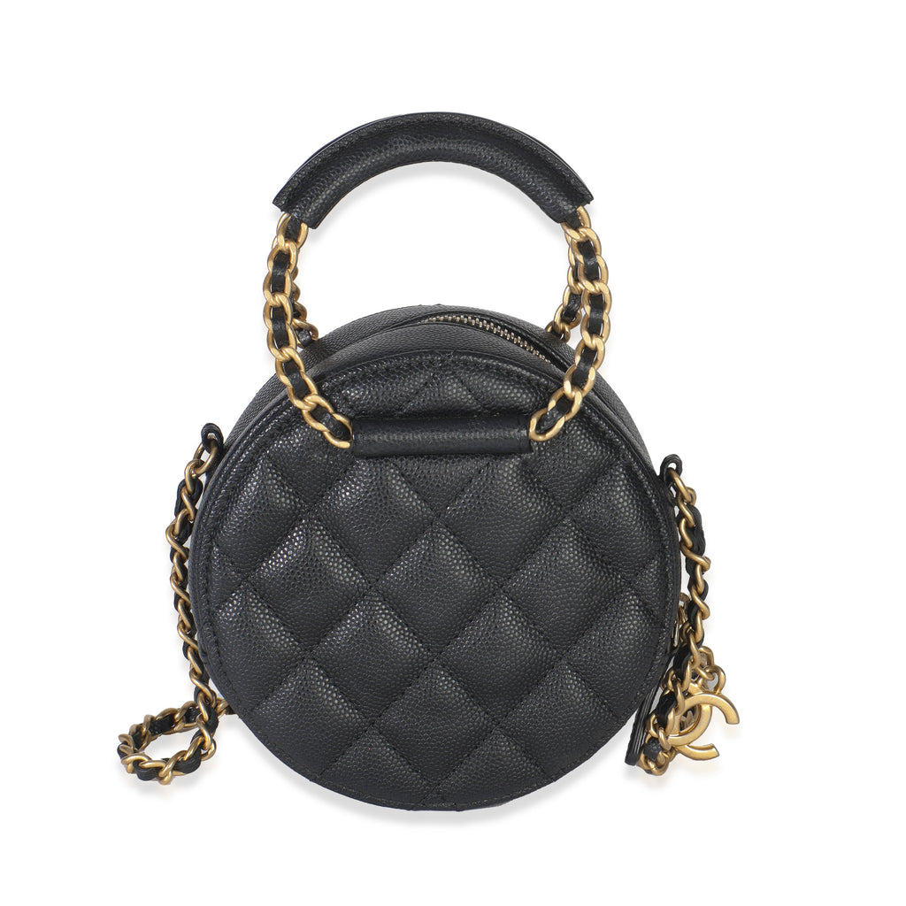 Chanel Black Quilted Caviar In The Loop Mini Round Clutch With Chain