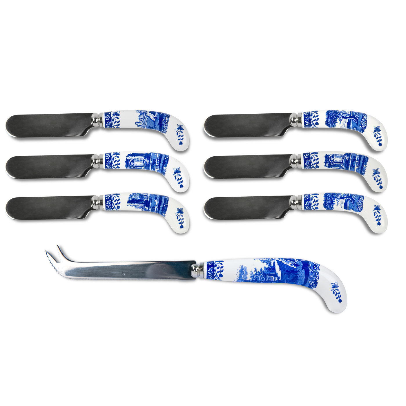 Blue Italian Cheese Knife with 6 Spreaders