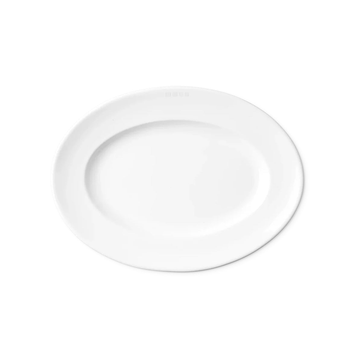 Top view of 1508 Small Oval Platter showcasing luminous white glaze with a white background