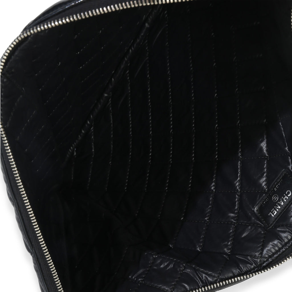 Chanel Black Quilted Patent Large Cosmetic O Case Handbag ad1