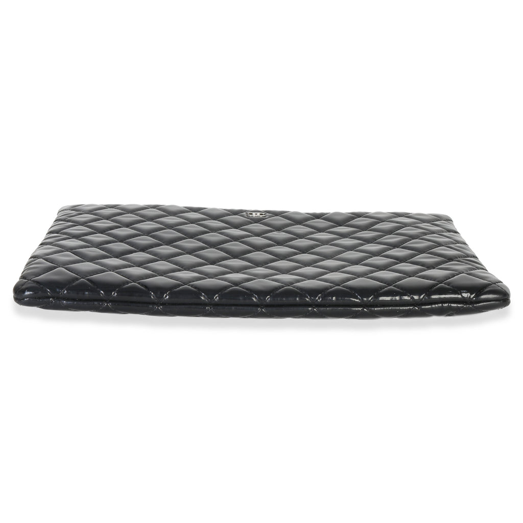 Chanel Black Quilted Patent Large Cosmetic O Case Handbag box