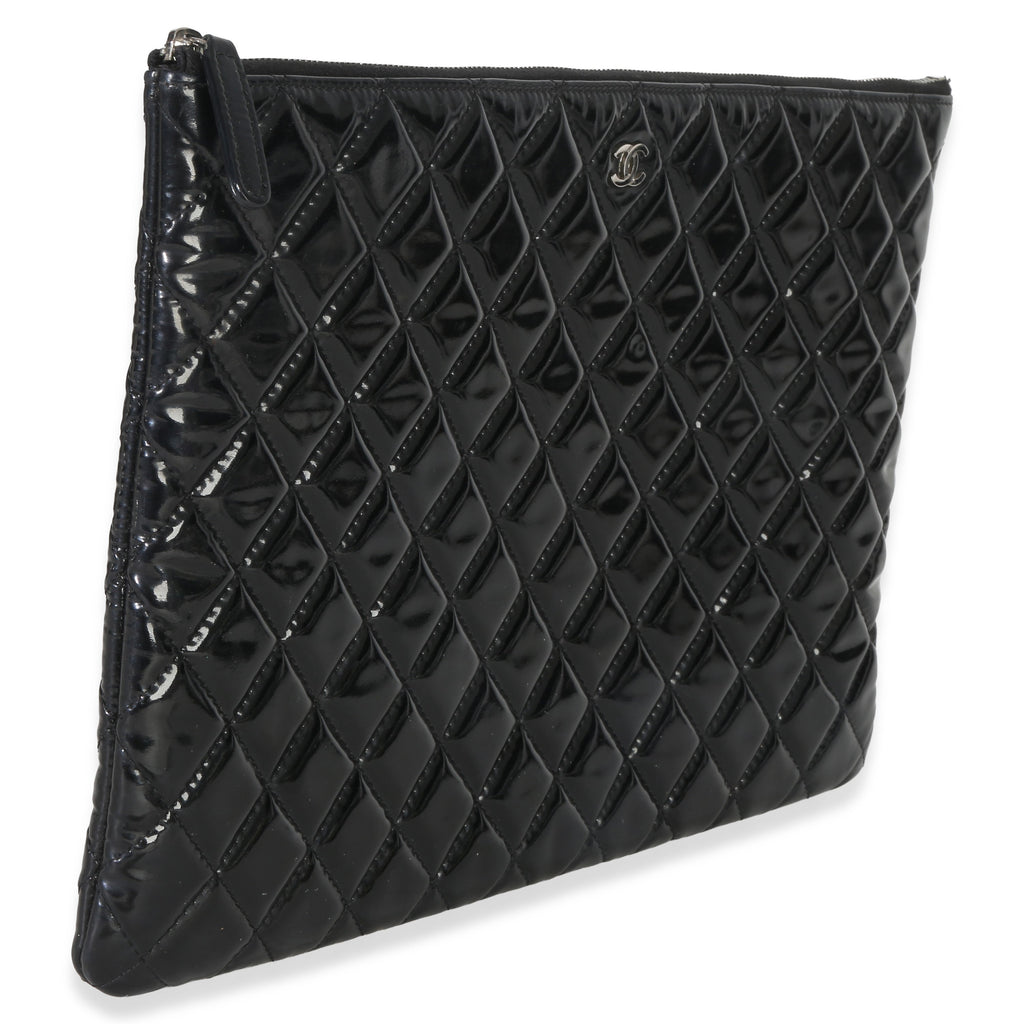 Chanel Black Quilted Patent Large Cosmetic O Case Handbag bv