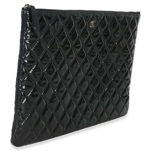 Chanel Black Quilted Patent Large Cosmetic O Case Handbag bv