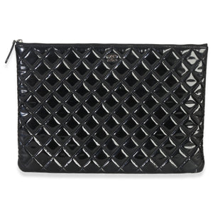 Chanel Black Quilted Patent Large Cosmetic O Case Handbag fv