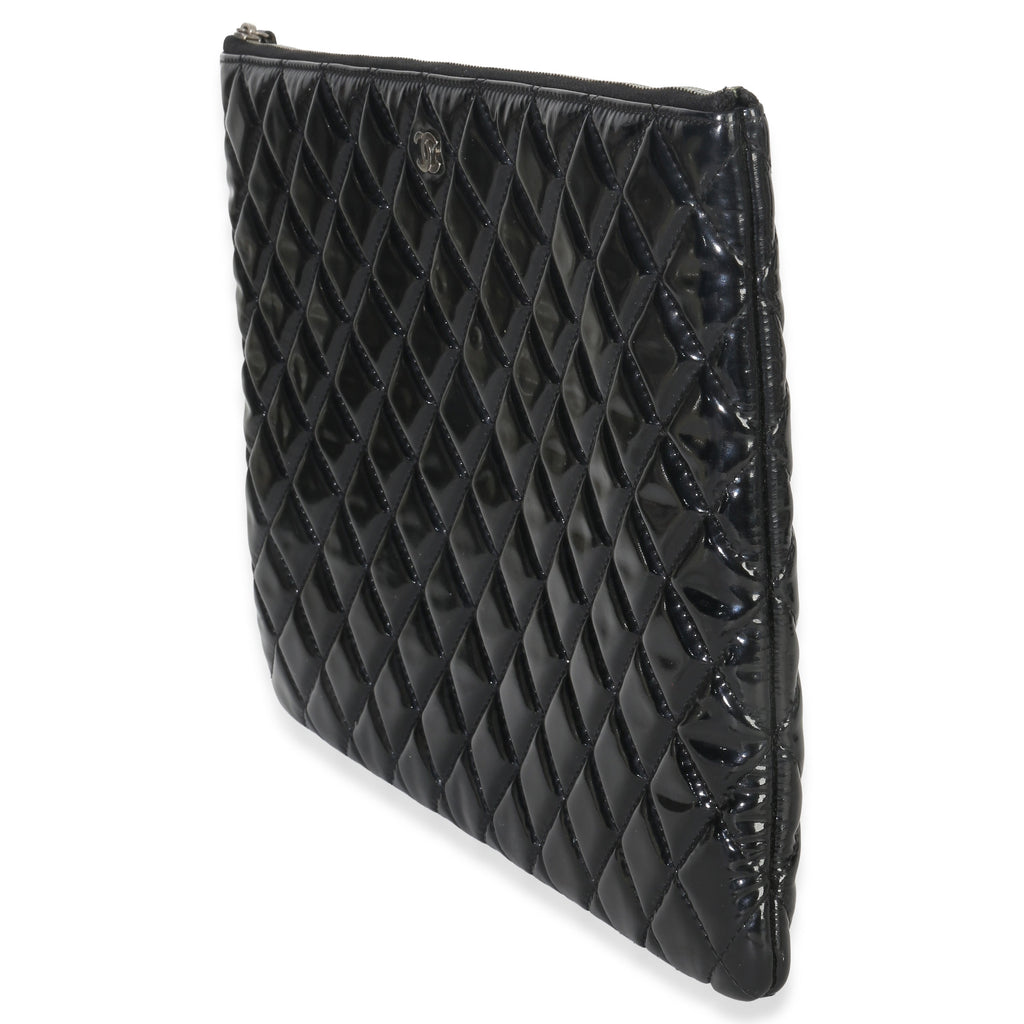 Chanel Black Quilted Patent Large Cosmetic O Case Handbag pv