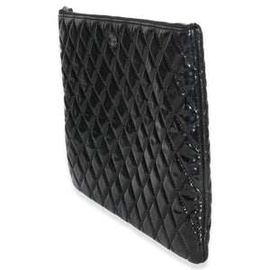 Chanel Black Quilted Patent Large Cosmetic O Case Handbag pv