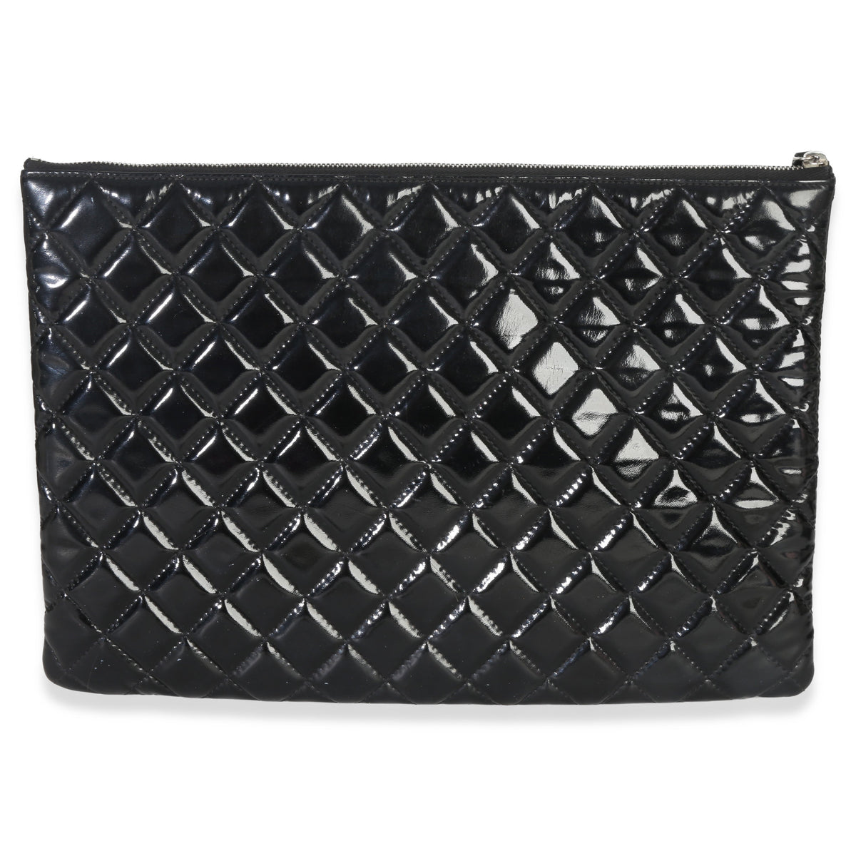 Chanel Black Quilted Patent Large Cosmetic O Case Handbag stamp