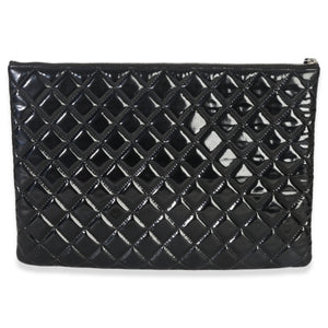 Chanel Black Quilted Patent Large Cosmetic O Case Handbag stamp