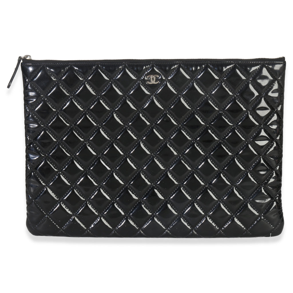 Chanel Black Quilted Patent Large Cosmetic O Case Handbag sv