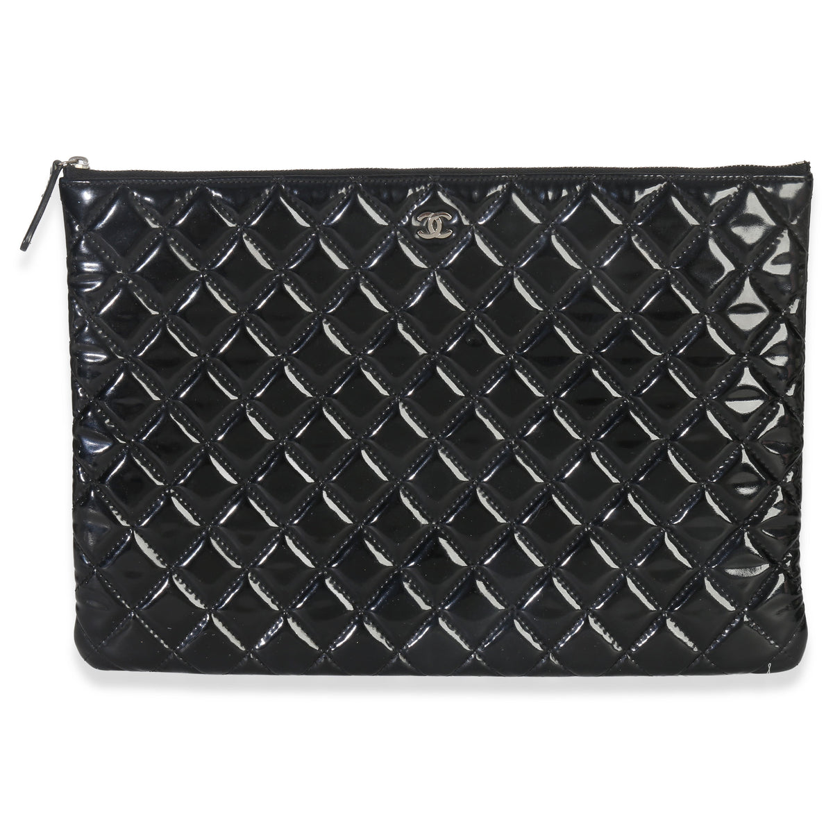 Chanel Black Quilted Patent Large Cosmetic O Case Handbag sv
