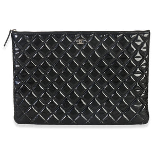 Chanel Black Quilted Patent Large Cosmetic O Case Handbag sv