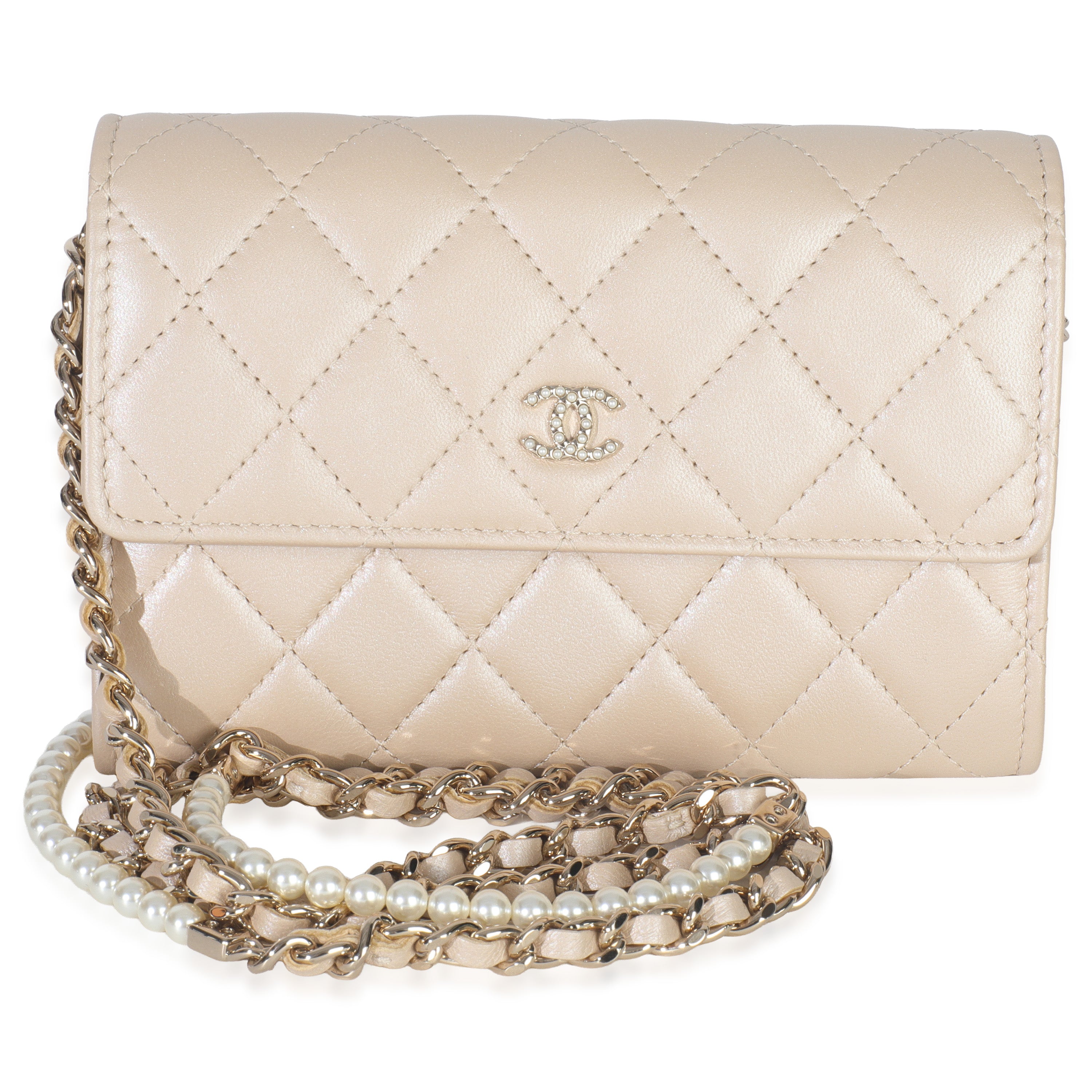 Chanel Beige Iridescent Quilted Lambskin Paris Hamburg Pearl