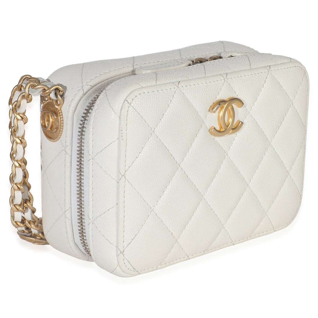 Chanel White Quilted Caviar Twist Your Buttons Handbag Clutch with Chain Handbag pv