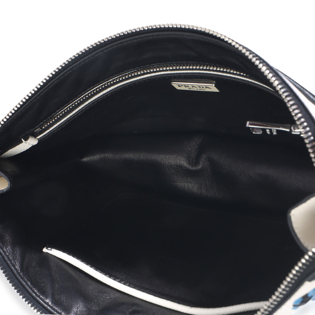 Prada White Black Saffiano Embroidered Eyelet Clutch Handbag av