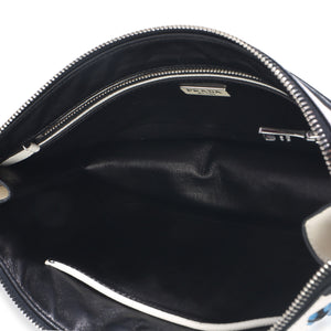 Prada White Black Saffiano Embroidered Eyelet Clutch Handbag av