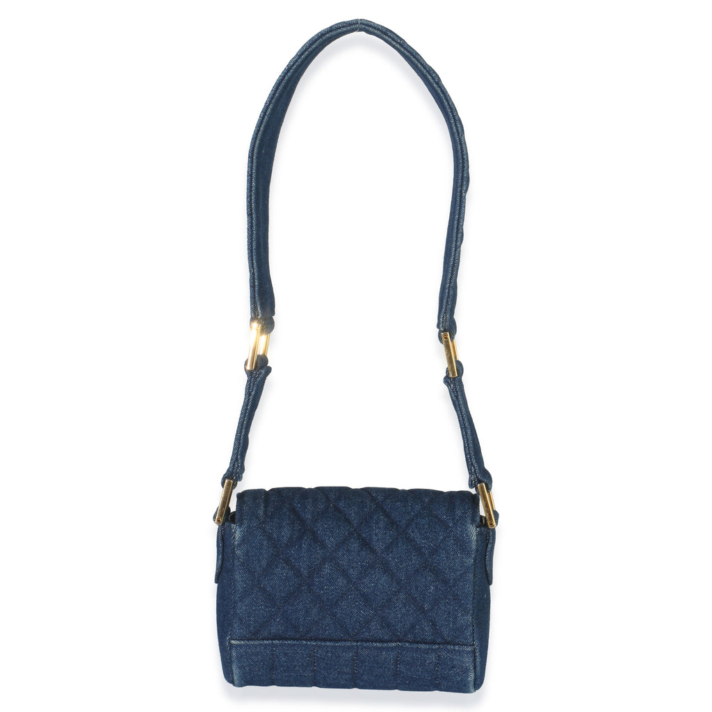 Chanel Vintage Blue Quilted Denim Mini Single Flap Bag Handbag bv