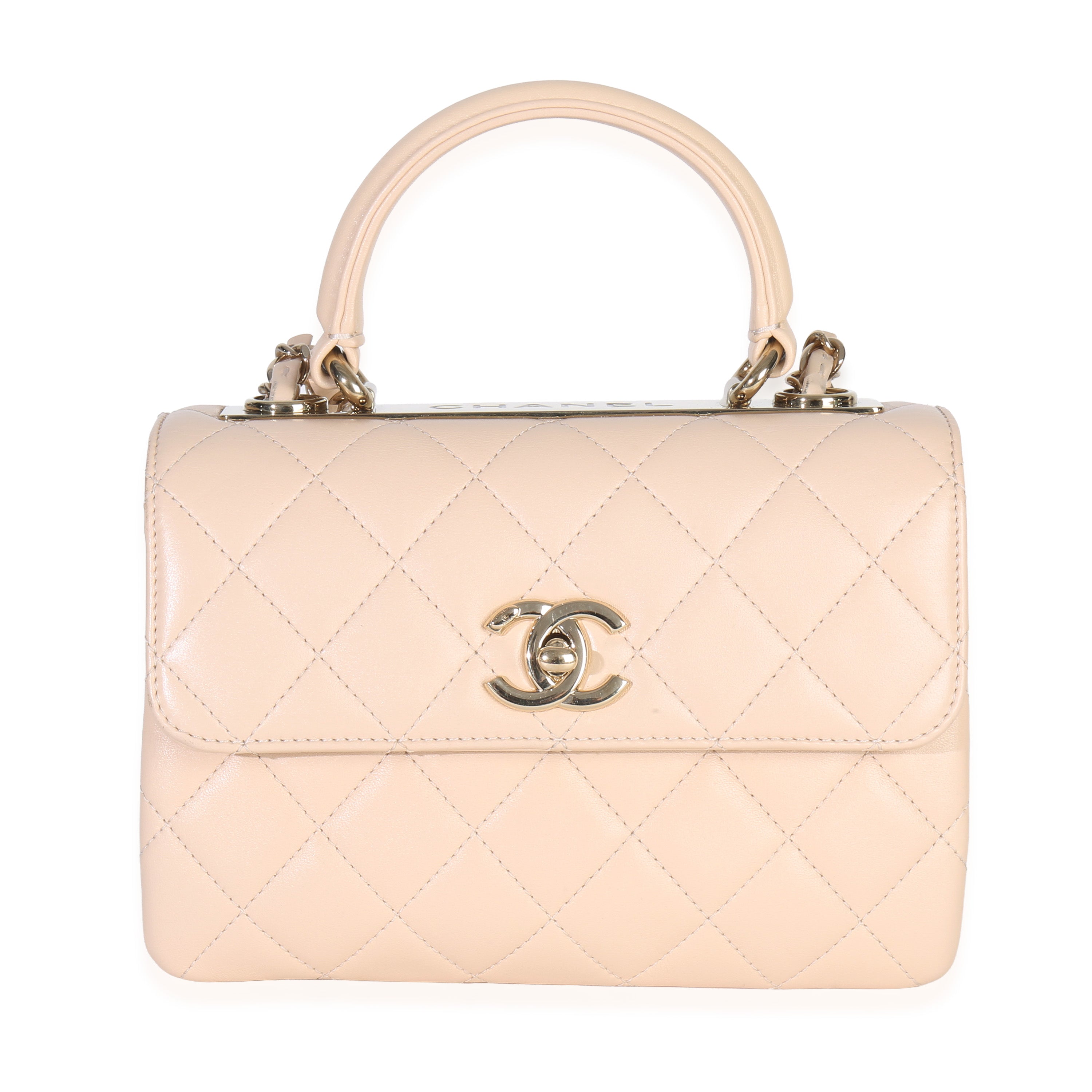 Chanel 25C Beige Quilted Lambskin Small Trendy Flap Bag Handbag fv