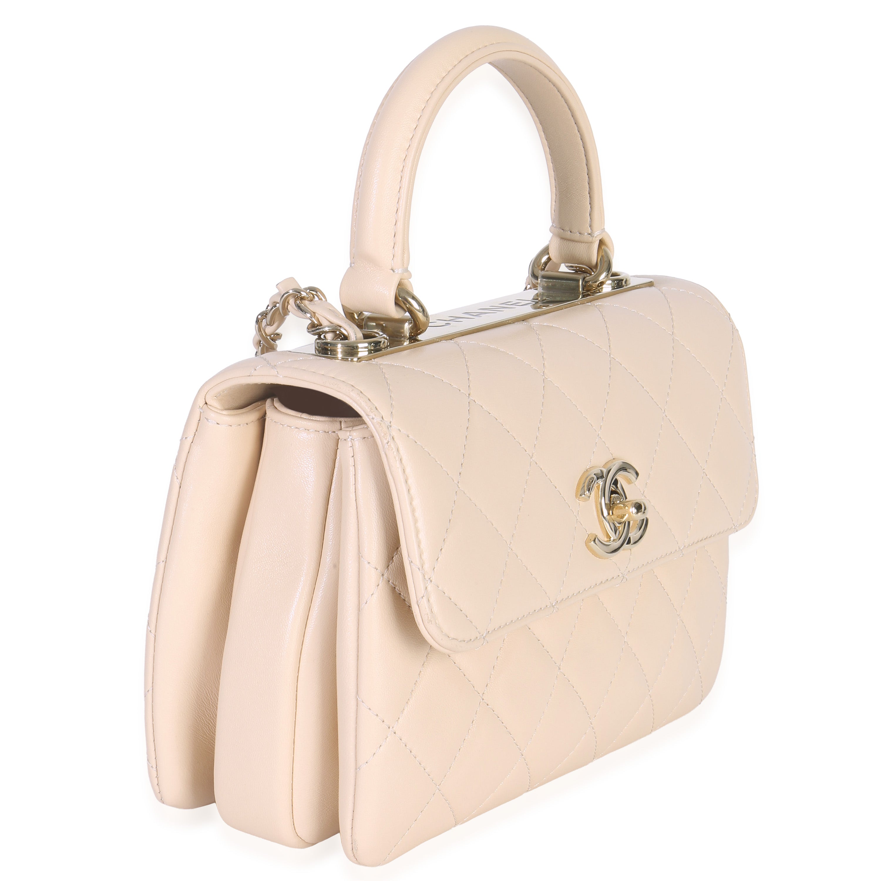 Chanel 25C Beige Quilted Lambskin Small Trendy Flap Bag Handbag sv