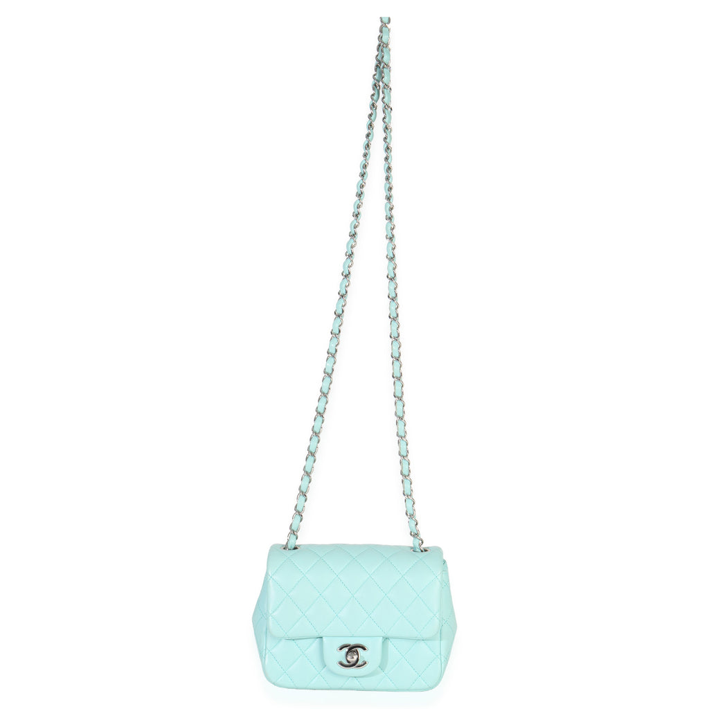 Chanel Blue Quilted Lambskin Mini Square Single Flap Bag Handbag av