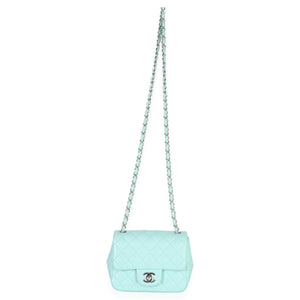 Chanel Blue Quilted Lambskin Mini Square Single Flap Bag Handbag av