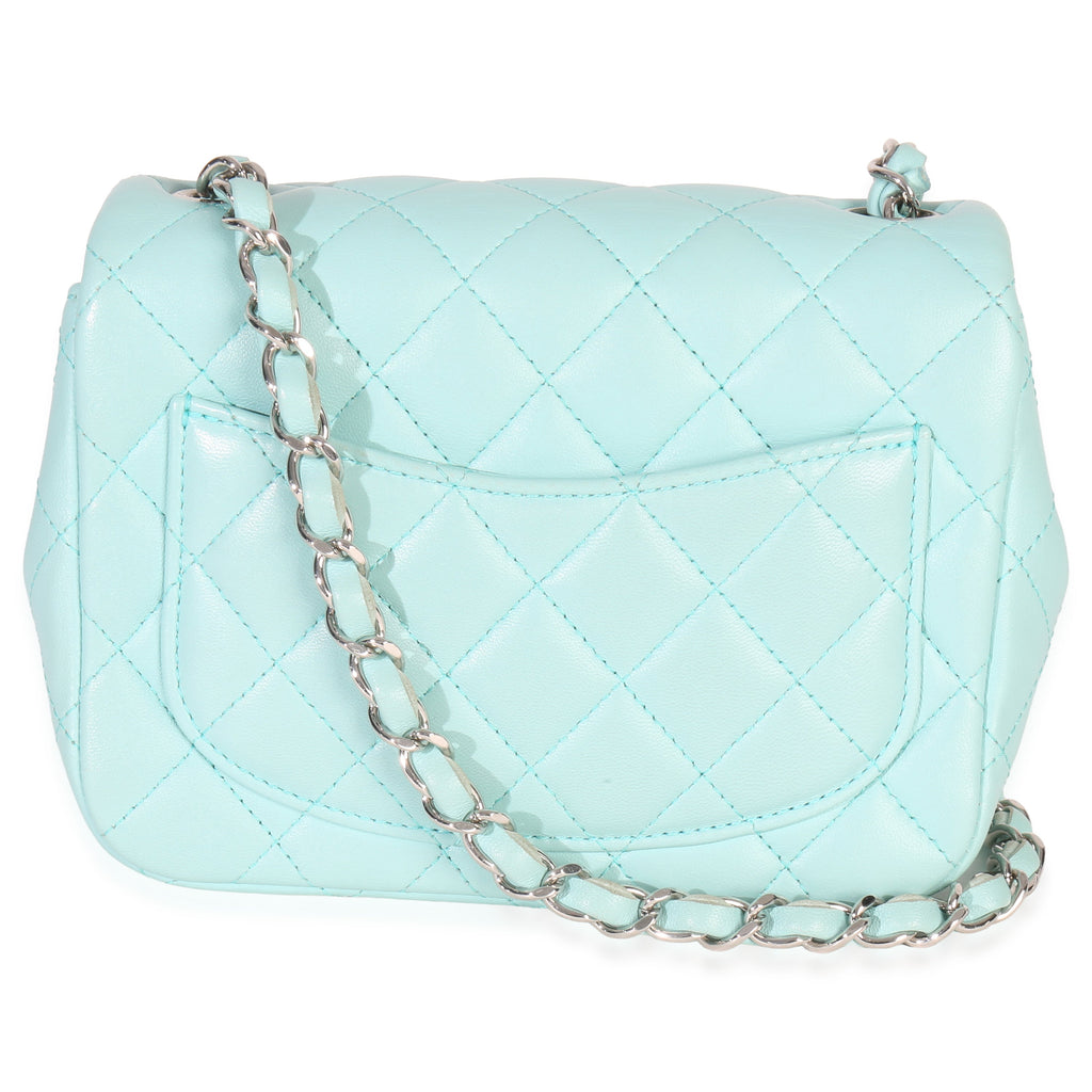 Chanel Blue Quilted Lambskin Mini Square Single Flap Bag Handbag bv