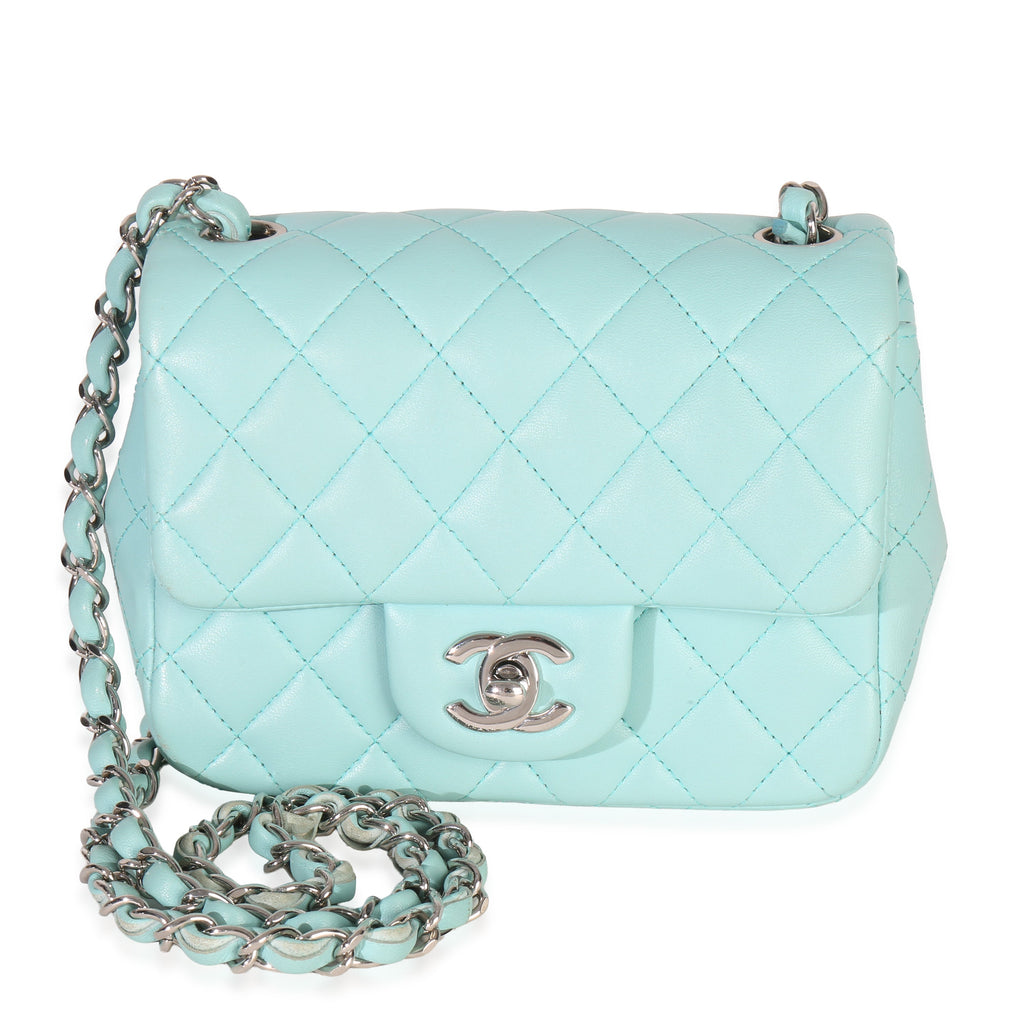 Chanel Blue Quilted Lambskin Mini Square Single Flap Bag Handbag fv