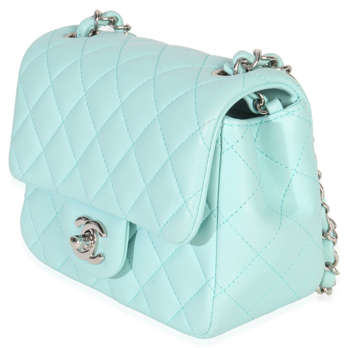 Chanel Blue Quilted Lambskin Mini Square Single Flap Bag Handbag pv