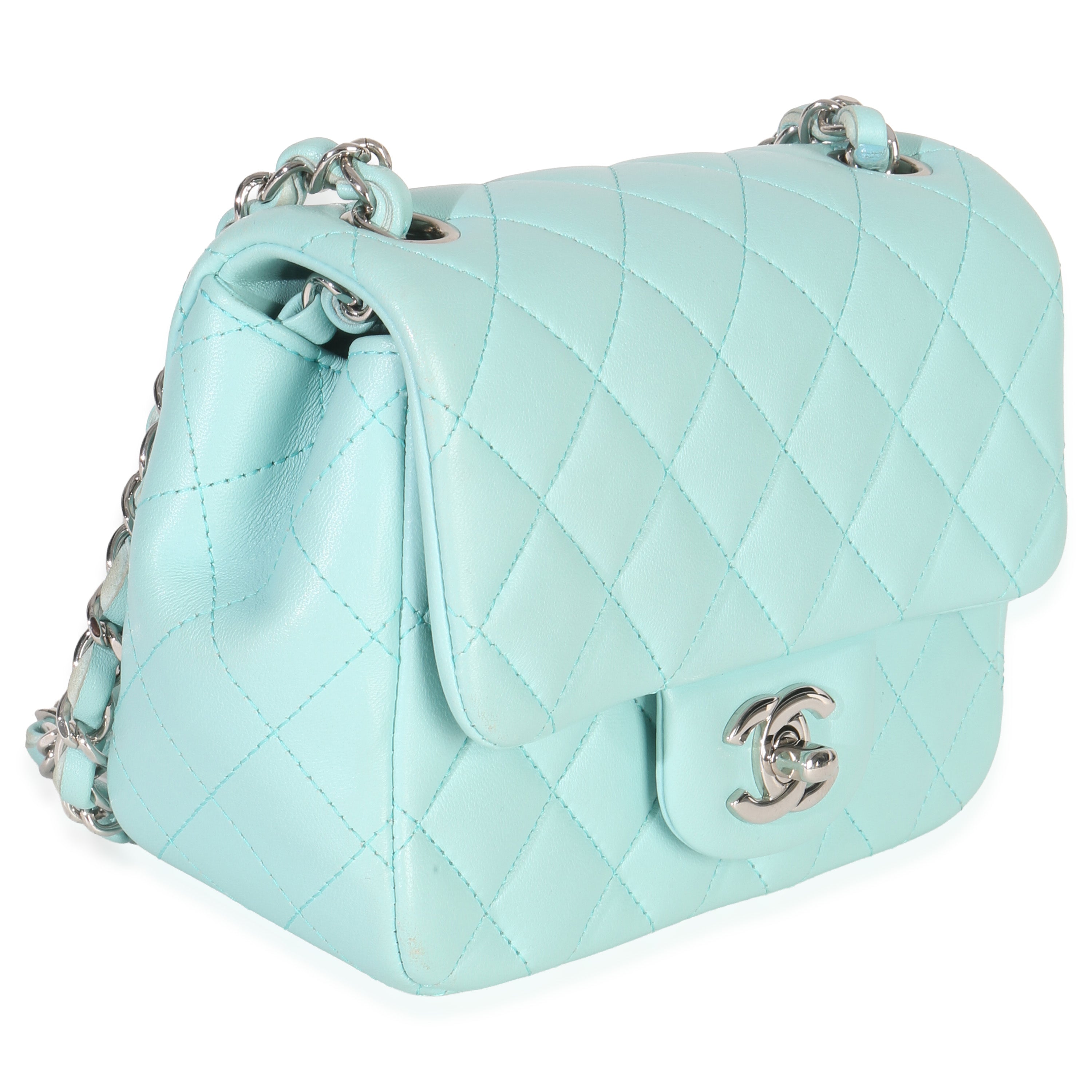 Chanel Blue Quilted Lambskin Mini Square Single Flap Bag Handbag sv