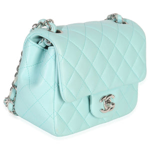 Chanel Blue Quilted Lambskin Mini Square Single Flap Bag Handbag sv
