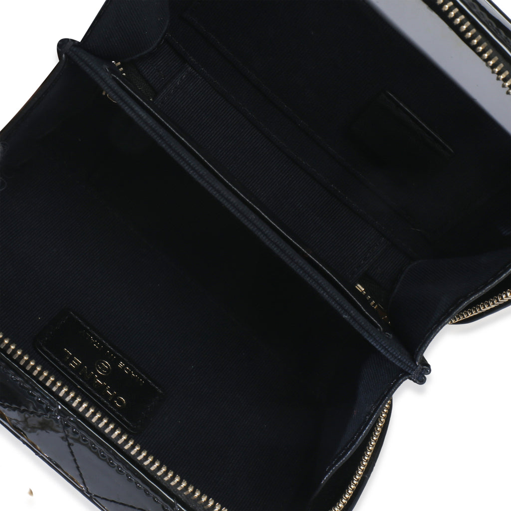 Chanel Black Quilted Patent Mini Vanity Chain Bag Handbag ad1
