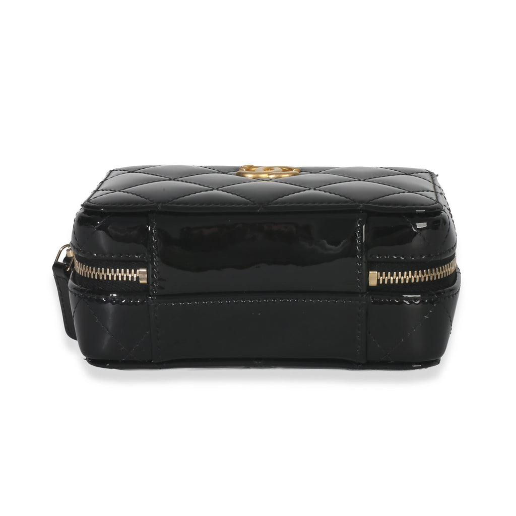 Chanel Black Quilted Patent Mini Vanity Chain Bag Handbag box