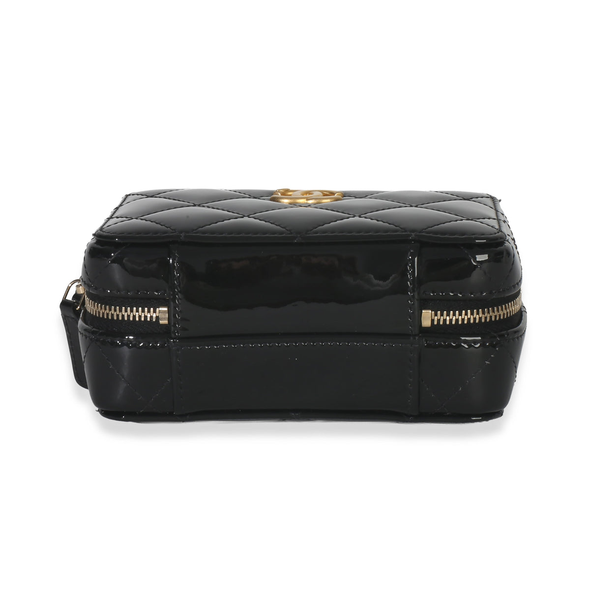 Chanel Black Quilted Patent Mini Vanity Chain Bag Handbag box