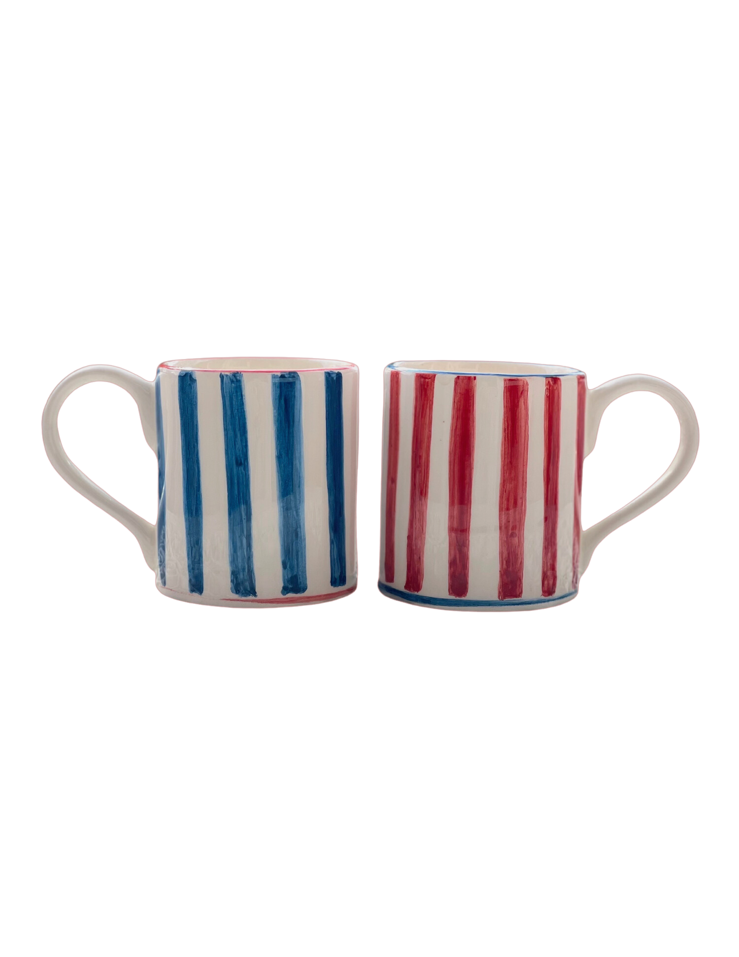 Red and Blue Ceramic Mug, Set of 6