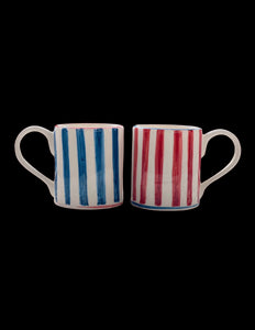 Red and Blue Ceramic Mug, Set of 6