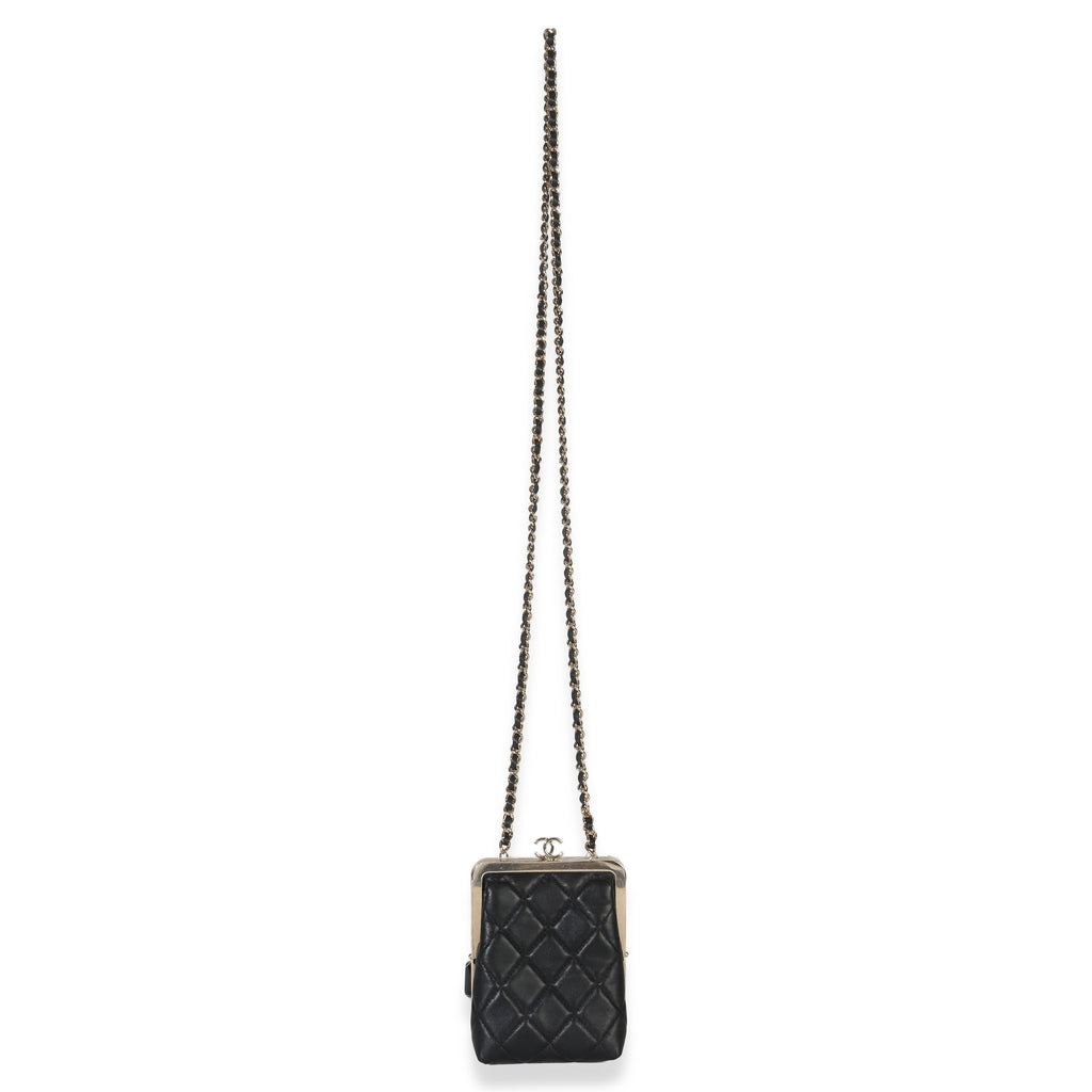 Chanel Black Quilted Lambskin CC Frame Clutch With Chain Handbag av