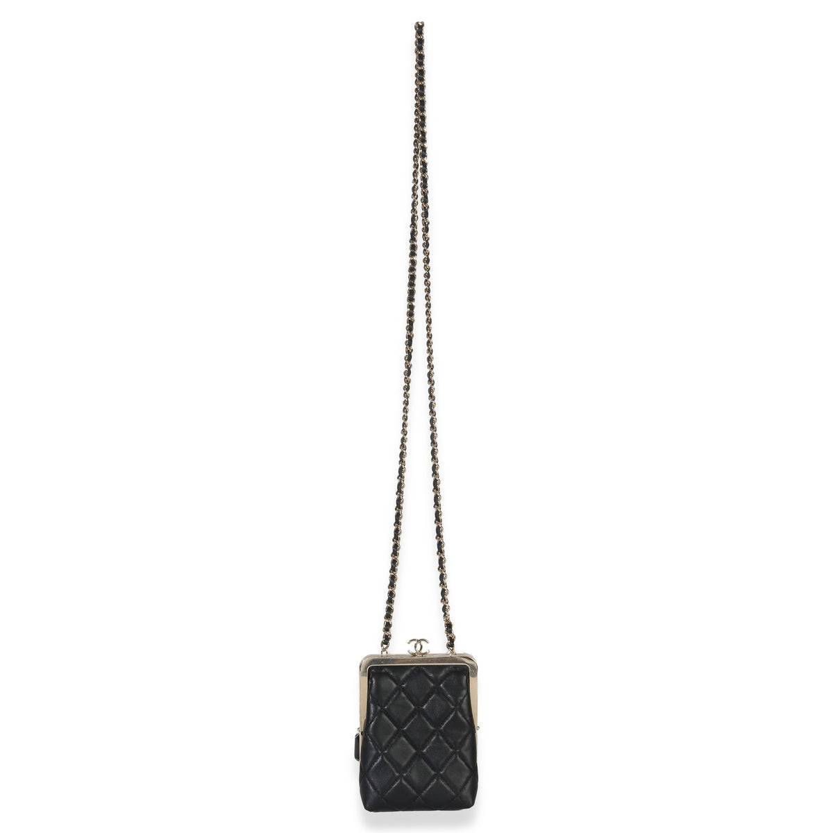 Chanel Black Quilted Lambskin CC Frame Clutch With Chain Handbag av