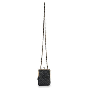 Chanel Black Quilted Lambskin CC Frame Clutch With Chain Handbag av