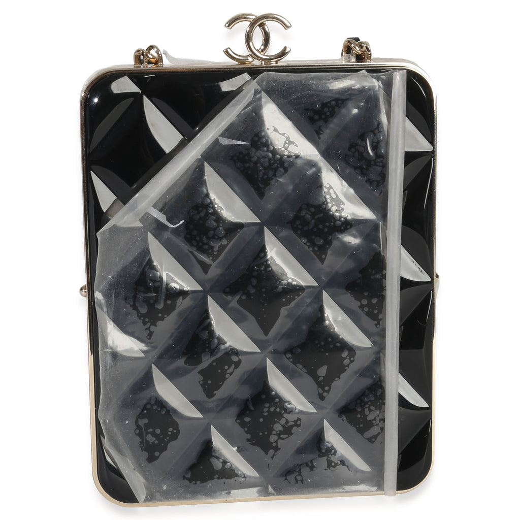 Chanel Black Quilted Lambskin CC Frame Clutch With Chain Handbag bv