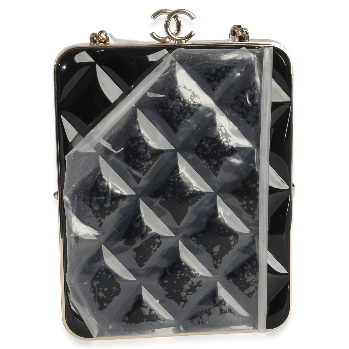 Chanel Black Quilted Lambskin CC Frame Clutch With Chain Handbag bv