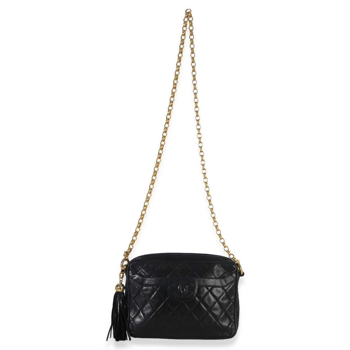 Chanel Vintage Black Quilted Lambskin Small Tassel Camera Bag Handbag av