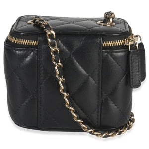 Chanel Black Quilted Lambskin Camelia Bow Chain Mini Vanity Case Handbag bv