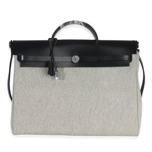 Hermès Vache Hunter Toile Ecru Black Herbag Zip Retourne Messenger 39 PHW Handbag fv
