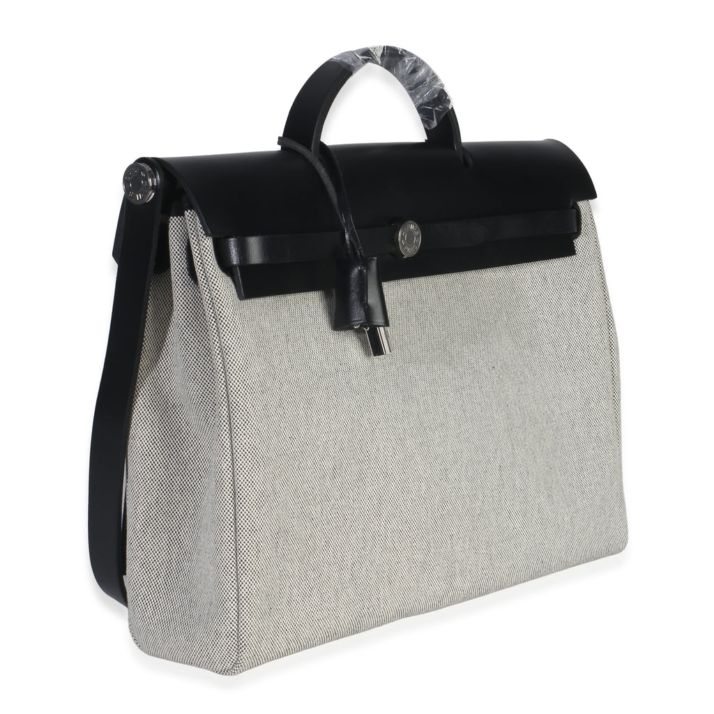 Hermès Vache Hunter Toile Ecru Black Herbag Zip Retourne Messenger 39 PHW Handbag pv