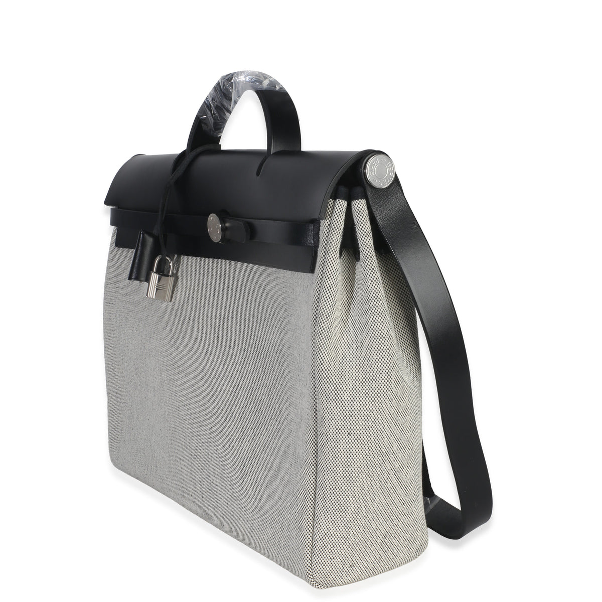 Hermès Vache Hunter Toile Ecru Black Herbag Zip Retourne Messenger 39 PHW Handbag sv