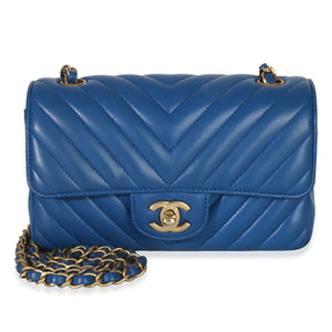 Chanel Blue Lambskin Chevron Mini Rectangular Flap Bag Handbag fv