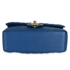 Chanel Blue Lambskin Chevron Mini Rectangular Flap Bag Handbag stamp