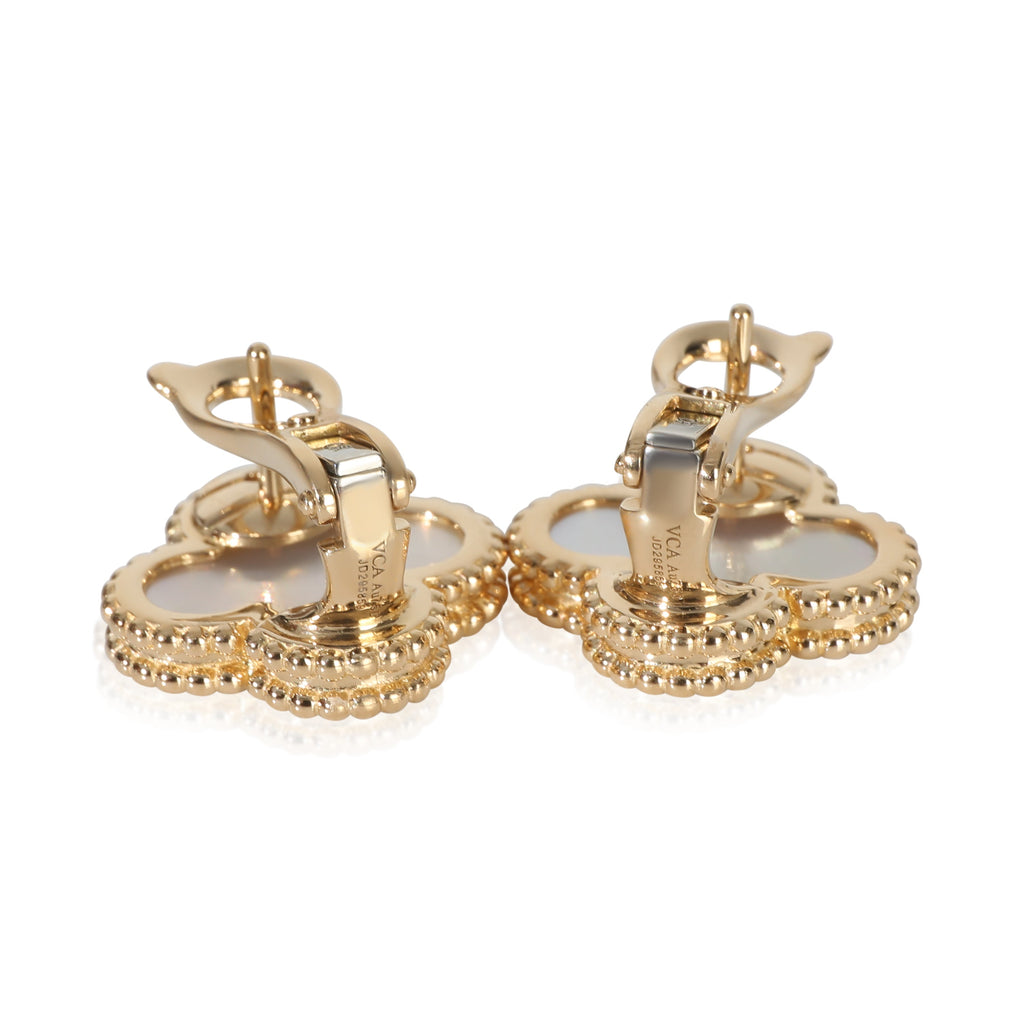 Van Cleef & Arpels Yellow Gold Mother Of Pearl Vintage Alhambra Earrings bv