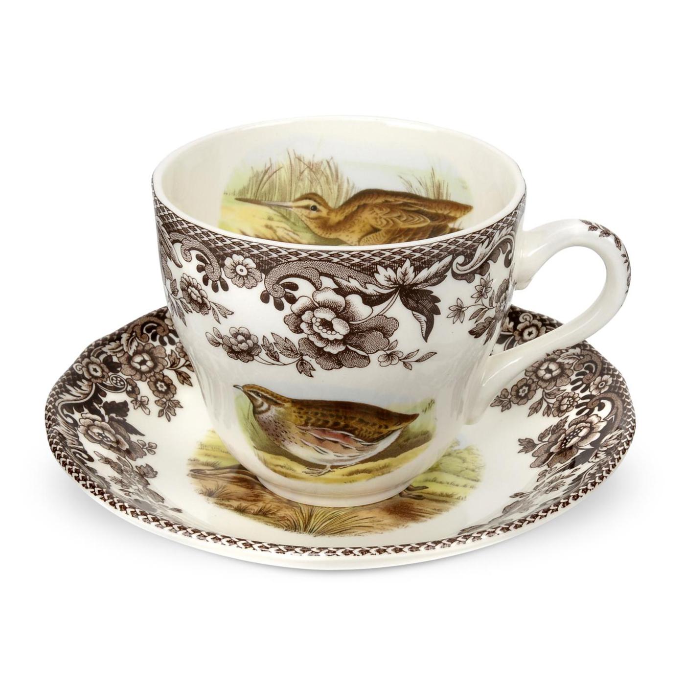 Woodland Teacup & Saucer with Quail, Pheasant, Snipe, & Rabbit