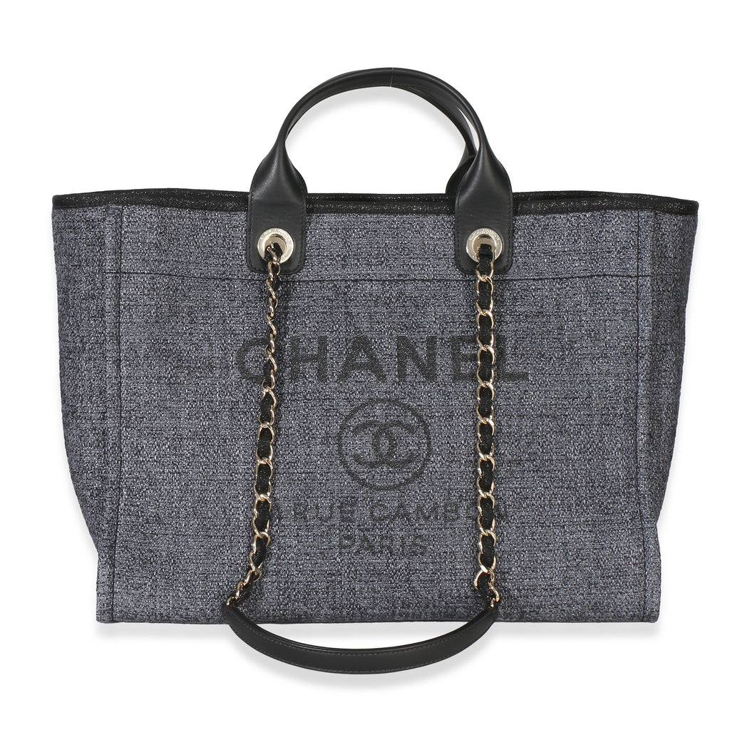 Chanel Grey Black Lurex Boucle Large Deauville Tote Handbag id