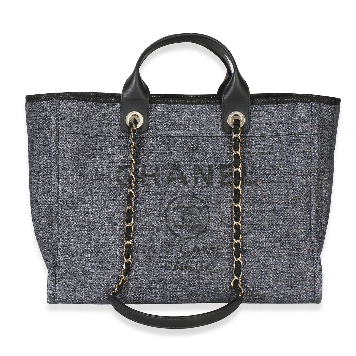 Chanel Grey Black Lurex Boucle Large Deauville Tote Handbag id